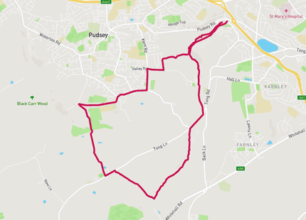 Pudsey and Tong Loop 10km run route map card image